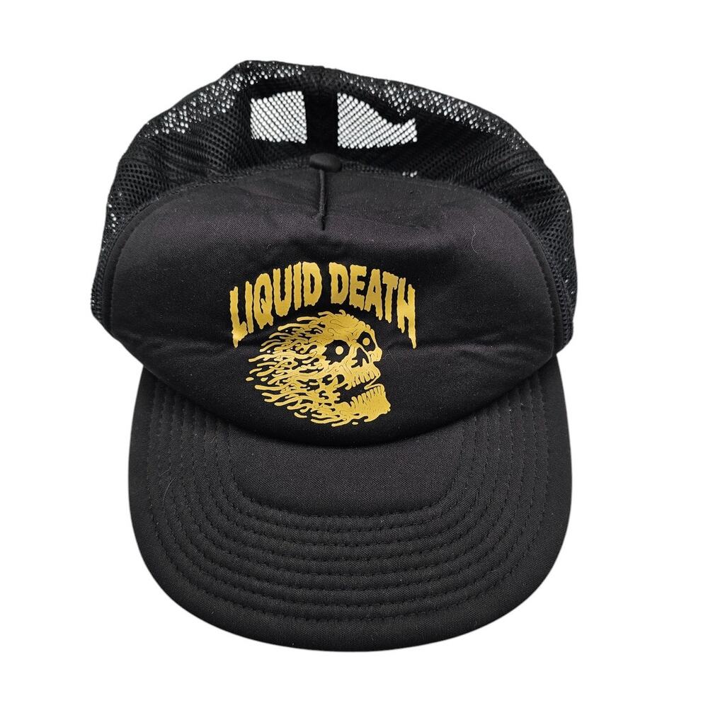 Liquid Death Skull Black / Blk GoldSnapback Mesh Trucker Hat